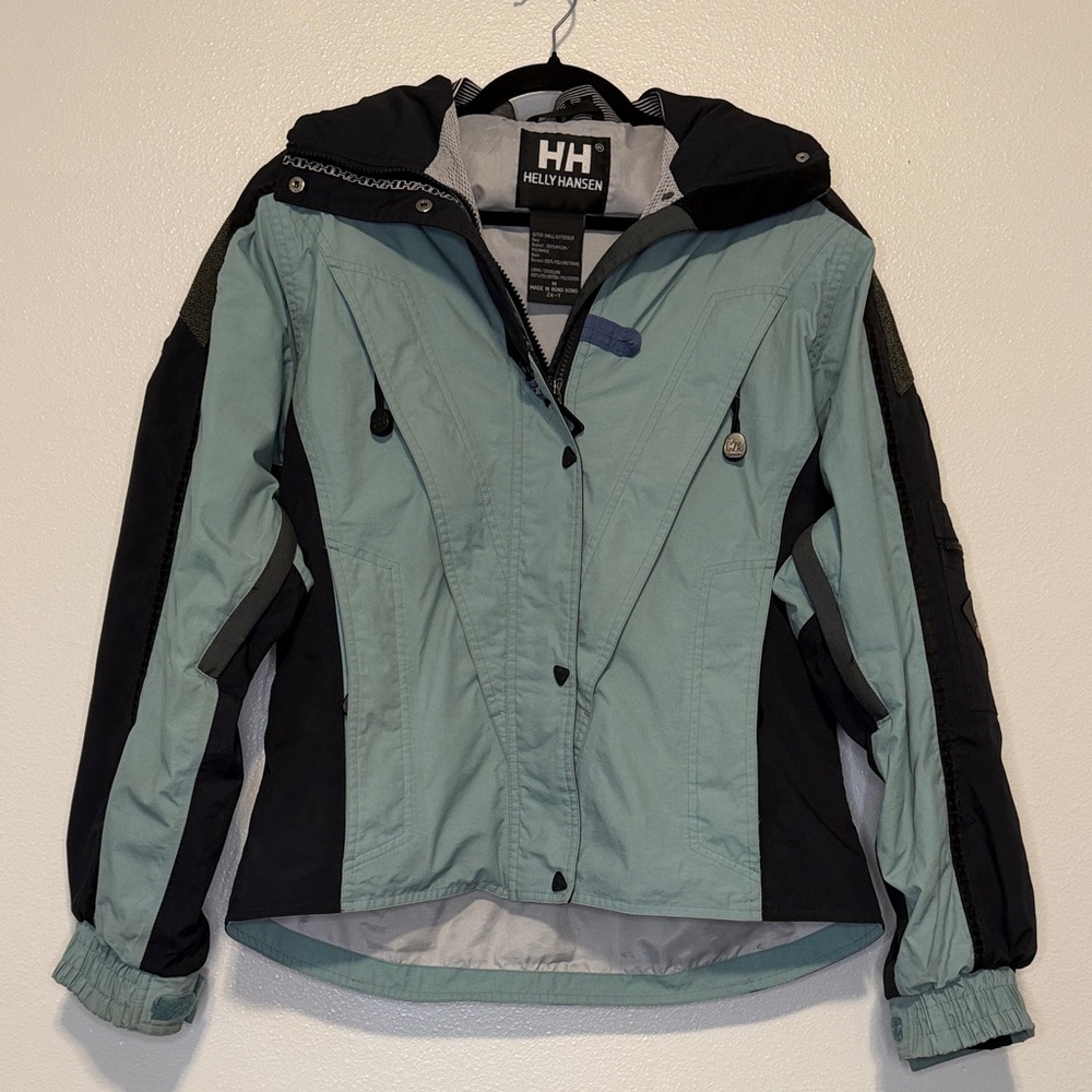 Y2K Helly Hansen Men's Ski Jacket in Light Mint Green and Black